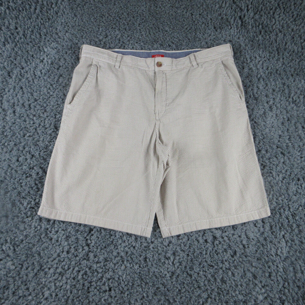 IZOD Shorts Mens 40 Beige White Striped Bermuda 40x10*